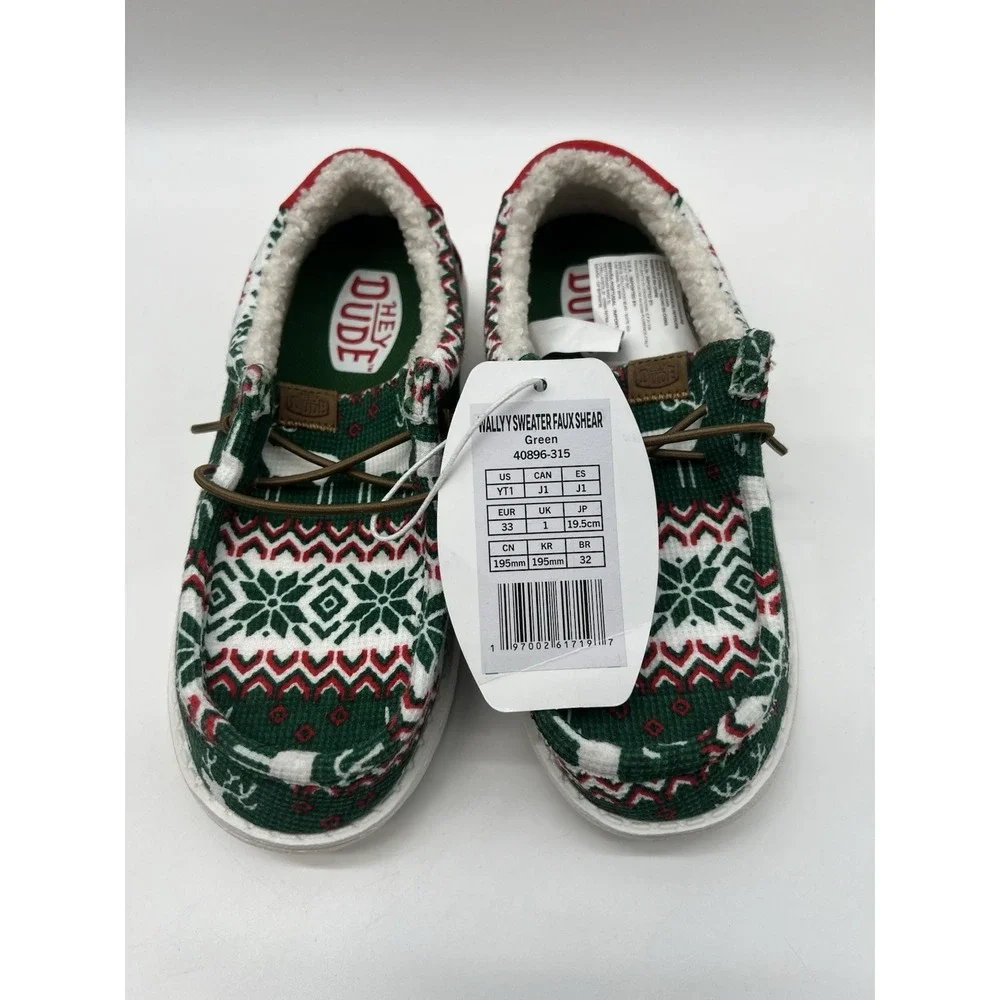 Hey Dude Wally Toddler Ugly Sweater Multicolor Slip On Shoes Faux Sheerling YT1